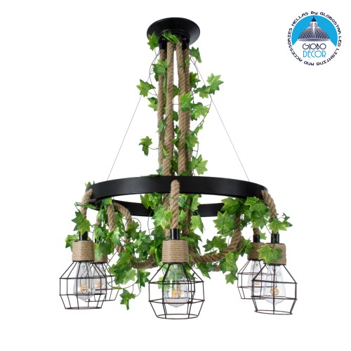 GLOBOSTAR® HELLET 01193 Vintage Κρεμαστό Φωτιστικό Οροφής με Ντουί 6 x E27 AC 220-240V IP20 - Μαύρο & Πράσινο - Μ72 x Π72 x Υ80cm