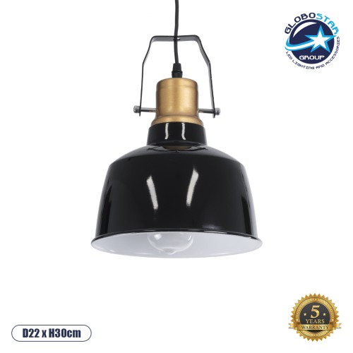 GLOBOSTAR® DEVOTA 01235 Vintage Κρεμαστό Φωτιστικό Οροφής με Ντουί 1 x E27 AC 220-240V IP20 - Μαύρο & Χρυσό - Μ22 x Π22 x Υ30cm