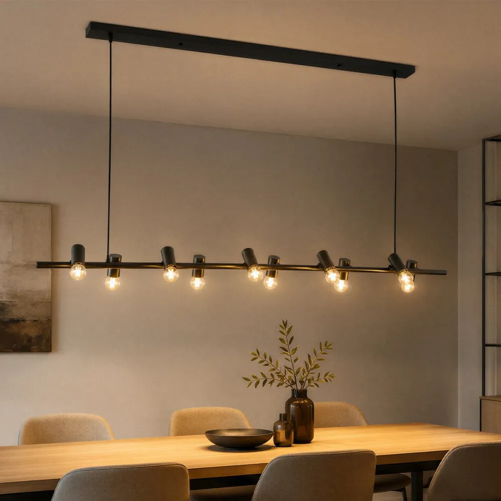 GLOBOSTAR® ALFREDA 01242 Μοντέρνο Κρεμαστό Φωτιστικό Οροφής με Ντουί 10 x E27 AC 220-240V IP20 - Μαύρο - Μ140 x Π18 x Υ7cm