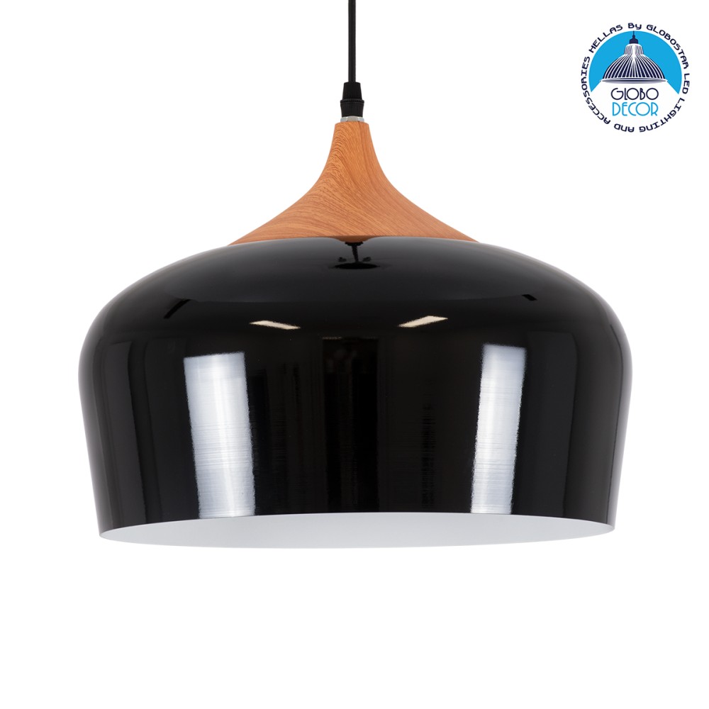 GLOBOSTAR® VILI 01261 Μοντέρνο Κρεμαστό Φωτιστικό Οροφής με Ντουί 1 x E27 AC 220-240V IP20 - Μαύρο & Μπεζ - Μ35 x Π35 x Υ27cm