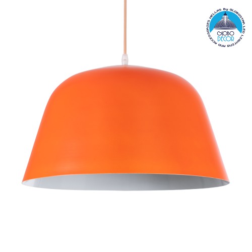 GLOBOSTAR® UPVALE 01283 Μοντέρνο Κρεμαστό Φωτιστικό Οροφής με Ντουί 1 x E27 AC 220-240V IP20 - Πορτοκαλί & Λευκό - Μ40 x Π40 x Υ24cm