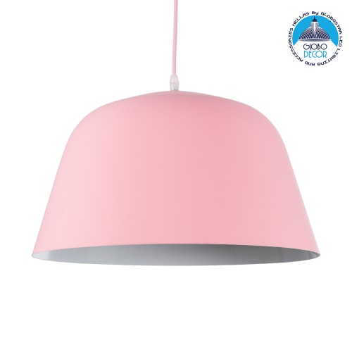 GLOBOSTAR® UPVALE 01284 Μοντέρνο Κρεμαστό Φωτιστικό Οροφής με Ντουί 1 x E27 AC 220-240V IP20 - Ροζ & Λευκό - Μ40 x Π40 x Υ24cm