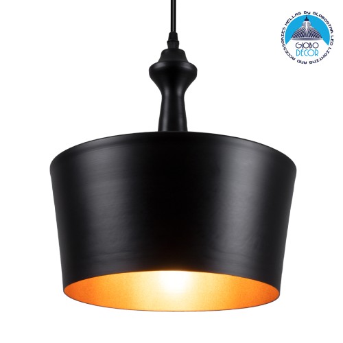 GLOBOSTAR® ROCKFORD 01287-A Μοντέρνο Κρεμαστό Φωτιστικό Οροφής με Ντουί 1 x E27 AC 220-240V IP20 - Μαύρο & Χρυσό - Μ30 x Π30 x Υ30cm