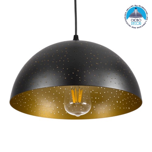 GLOBOSTAR® SOLANA 01301 Μοντέρνο Κρεμαστό Φωτιστικό Οροφής με Ντουί 1 x E27 AC 220-240V IP20 - Μαύρο & Χρυσό - Μ30 x Π30 x Υ15cm