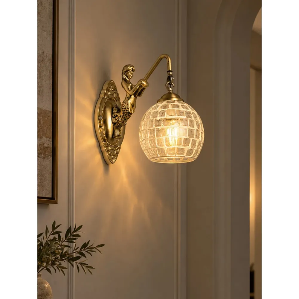 GLOBOSTAR® MERMAID 01317 Vintage Φωτιστικό Τοίχου - Απλίκα με Ντουί 1 x E27 AC 220-240V IP20 - Χρυσό & Λευκό - Μ16 x Π30 x Υ27cm