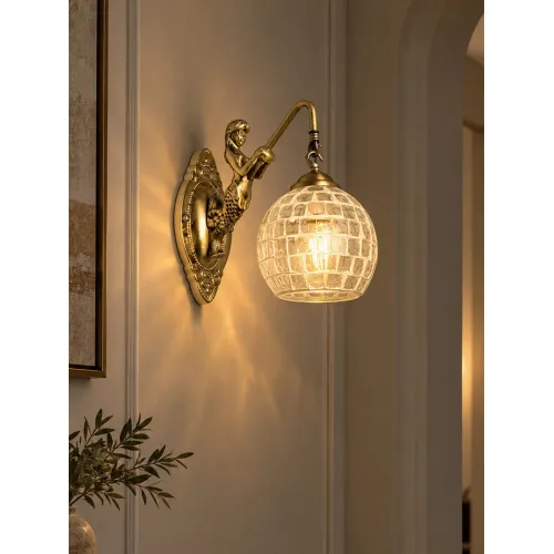 GLOBOSTAR® MERMAID 01317 Vintage Φωτιστικό Τοίχου - Απλίκα με Ντουί 1 x E27 AC 220-240V IP20 - Χρυσό & Λευκό - Μ16 x Π30 x Υ27cm