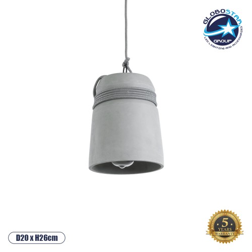GLOBOSTAR® TRIBECA 01321 Μοντέρνο Κρεμαστό Φωτιστικό Οροφής με Ντουί 1 x E27 AC 220-240V IP20 - Γκρι - Μ20 x Π20 x Υ26cm