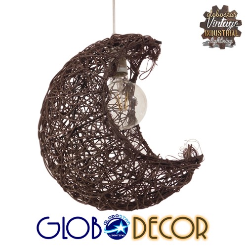 GLOBOSTAR® CRESCENT 01330 Vintage Κρεμαστό Φωτιστικό Οροφής με Ντουί 1 x E27 AC 220-240V IP20 - Καφέ - Μ30 x Π20 x Υ35cm