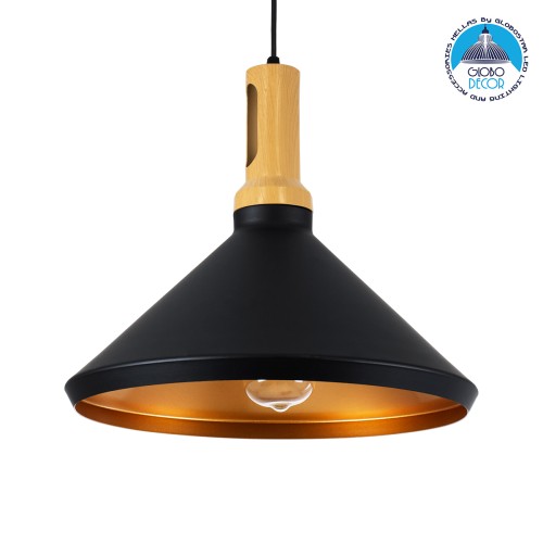 GLOBOSTAR® CALYPSO 01334-A Μοντέρνο Κρεμαστό Φωτιστικό Οροφής με Ντουί 1 x E27 AC 220-240V IP20 - Μαύρο & Μπρούτζινο - Μ36 x Π36 x Υ30cm