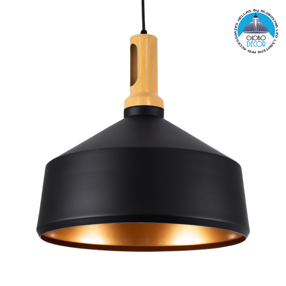 GLOBOSTAR® CALYPSO 01334-B Μοντέρνο Κρεμαστό Φωτιστικό Οροφής με Ντουί 1 x E27 AC 220-240V IP20 - Μαύρο & Μπρούτζινο - Μ36 x Π36 x Υ35cm