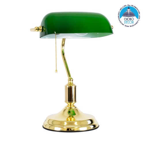 GLOBOSTAR® LIBRARY 01391 Vintage Επιτραπέζιο Φωτιστικό Πορτατίφ με Ντουί 1 x E27 AC 220-240V IP20 - Πράσινο & Χρυσό - Μ26.5 x Π19 x Υ38cm