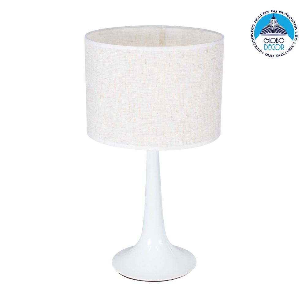 GLOBOSTAR® AMBROSIA 01395 Μοντέρνο Επιτραπέζιο Φωτιστικό Πορτατίφ με Ντουί 1 x E27 AC 220-240V IP20 - Λευκό με Μπέζ- Μ25 x Π25 x Υ46cm