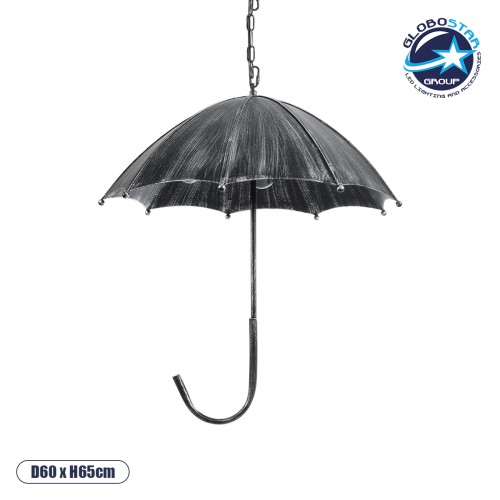 GLOBOSTAR® UMBRELLA 01407 Vintage Κρεμαστό Φωτιστικό Οροφής με Ντουί 5 x E27 AC 220-240V IP20 - Ασημί - Μ60 x Π60 x Y65cm