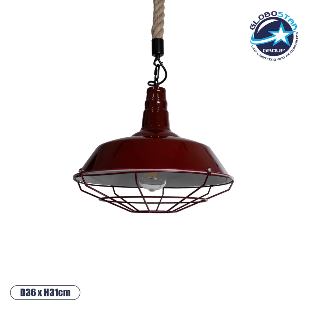 GLOBOSTAR® CRANE 01410 Vintage Κρεμαστό Φωτιστικό Οροφής με Ντουί 1 x E27 AC 220-240V IP20 - Κόκκινο & Μπεζ - Μ36 x Π36 x Υ31cm