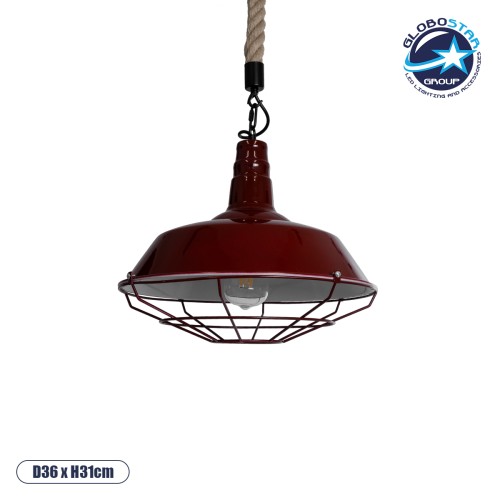 GLOBOSTAR® CRANE 01410 Vintage Κρεμαστό Φωτιστικό Οροφής με Ντουί 1 x E27 AC 220-240V IP20 - Κόκκινο & Μπεζ - Μ36 x Π36 x Υ31cm