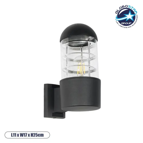 GLOBOSTAR® NEWI 01419 Μοντέρνο Φωτιστικό Τοίχου - Απλίκα με Ντουί 1 x E27 AC 220-240V IP20 - Μαύρο - Μ11 x Π17 x Υ25cm