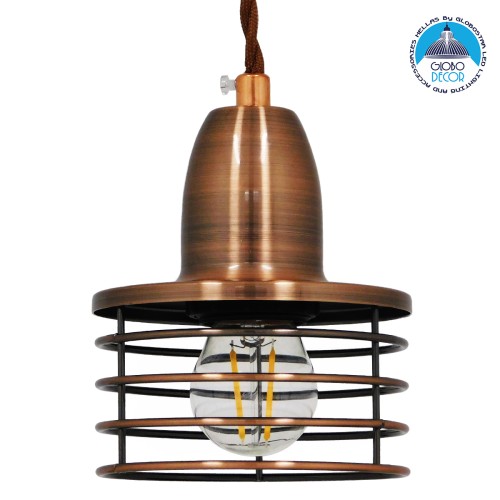 GLOBOSTAR® MANHATTAN 01453 Μοντέρνο Κρεμαστό Φωτιστικό Οροφής με Ντουί 1 x E27 AC 220-240V IP20 - Χάλκινο - Μ11 x Π11 x Υ14cm