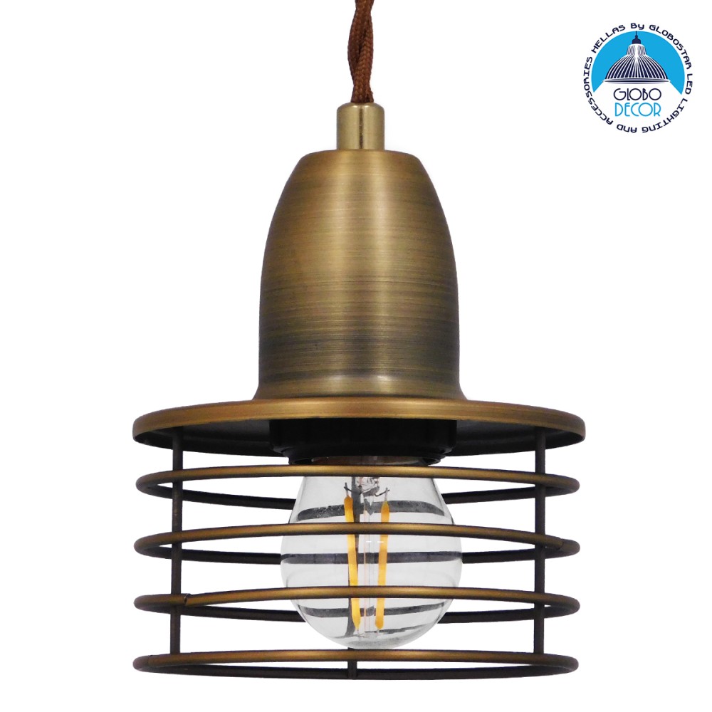 GLOBOSTAR® MANHATTAN 01454 Μοντέρνο Κρεμαστό Φωτιστικό Οροφής με Ντουί 1 x E27 AC 220-240V IP20 - Μπρούτζινο - Μ11 x Π11 x Υ14cm