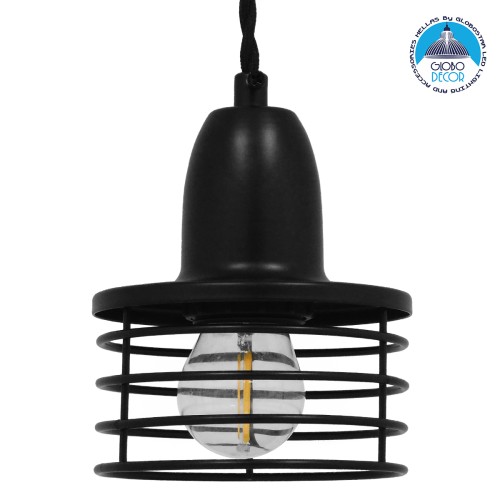 GLOBOSTAR® MANHATTAN 01456 Μοντέρνο Κρεμαστό Φωτιστικό Οροφής με Ντουί 1 x E27 AC 220-240V IP20 - Μαύρο - Μ11 x Π11 x Υ14cm