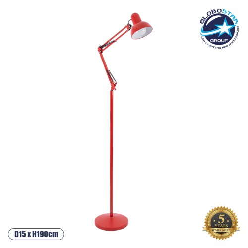 GLOBOSTAR® AUDREY 01470 Vintage Επιδαπέδιο Φωτιστικό με Ντουί 1 x E27 AC 220-240V IP20 - Κόκκινο - Μ15 x Π15 x Υ190cm
