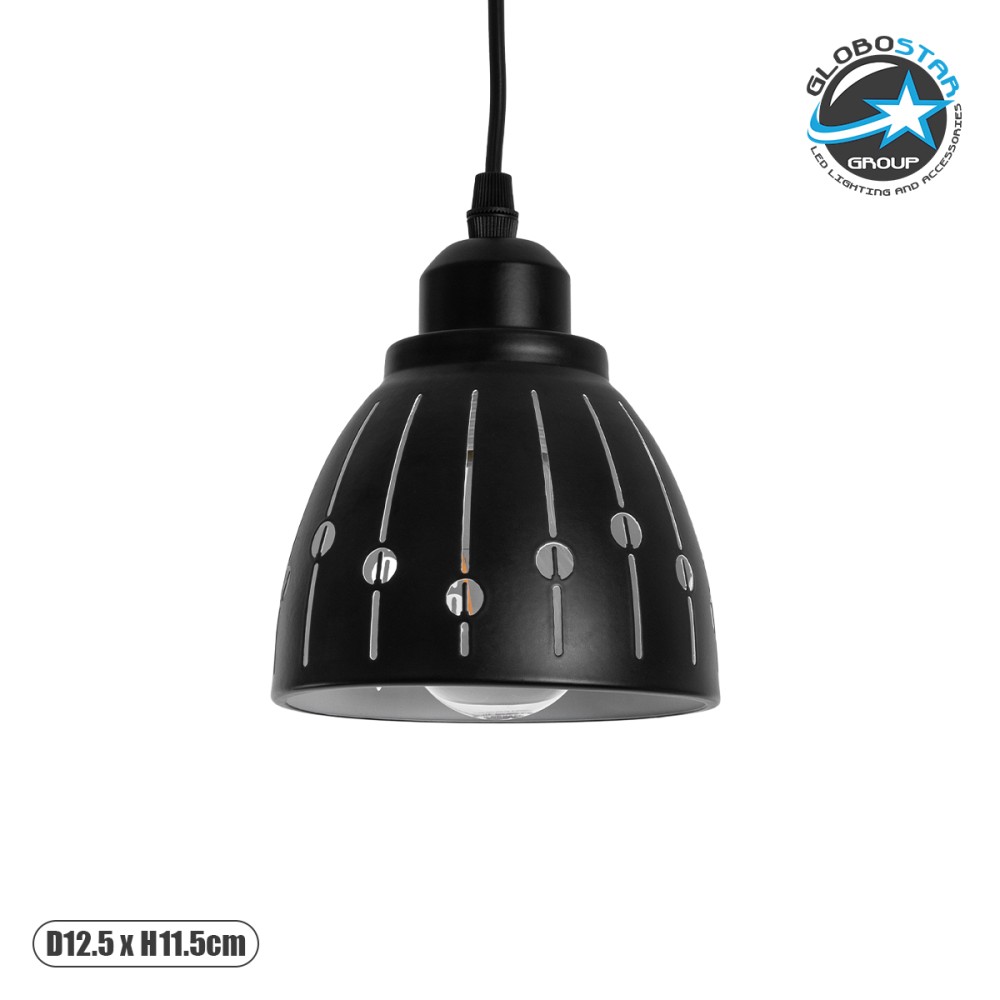 GLOBOSTAR® COOLIE 01476 Μοντέρνο Κρεμαστό Φωτιστικό Οροφής με Ντουί 1 x E27 AC 220-240V IP20 - Μαύρο & Ασημί - Μ12.5 x Π12.5 x Υ11.5cm
