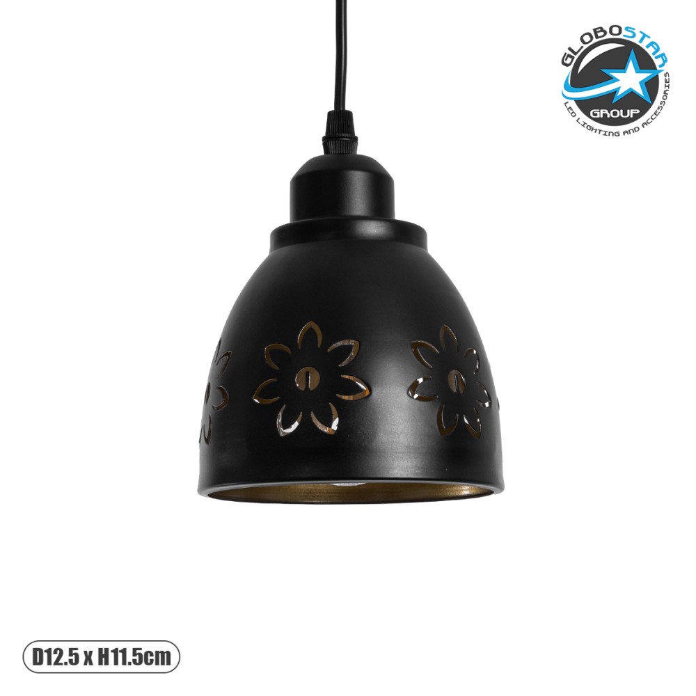GLOBOSTAR® COOLIE 01479 Μοντέρνο Κρεμαστό Φωτιστικό Οροφής με Ντουί 1 x E27 AC 220-240V IP20 - Μαύρο & Χρυσό - Μ12.5 x Π12.5 x Υ11.5cm