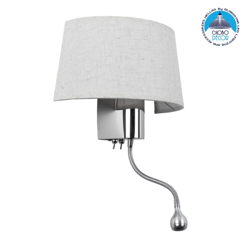 GLOBOSTAR® ELEGANT 01493 Μοντέρνο Φωτιστικό Τοίχου - Απλίκα Ξενοδοχείου Reading Light με Ντουί 1 x E27 LED 3W 360lm 36° AC 220-240V IP20 Θερμό Λευκό 2700K - Bridgelux COB Chip - Ασημί & Λευκό - Μ26 x Π16.5 x Υ33cm - 2 Χρόνια Εγγύηση