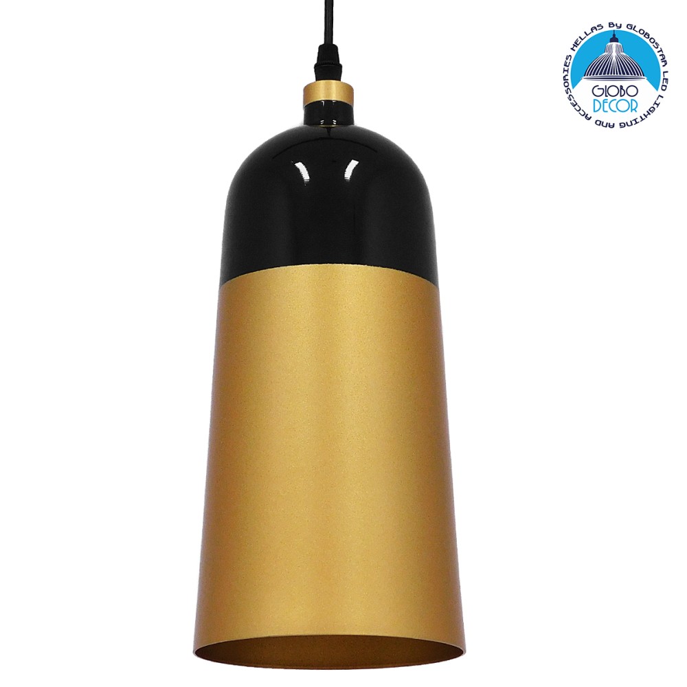 GLOBOSTAR® PALAZZO 01523 Μοντέρνο Κρεμαστό Φωτιστικό Οροφής με Ντουί 1 x E27 AC 220-240V IP20 - Μαύρο & Χρυσό - Μ14 x Π14 x Υ34cm
