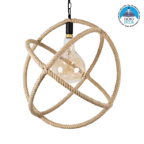 GLOBOSTAR® BELLE 01597 Vintage Κρεμαστό Φωτιστικό Οροφής με Ντουί 1 x E27 AC 220-240V IP20 - Μπεζ - Μ56 x Π56 x Y58cm