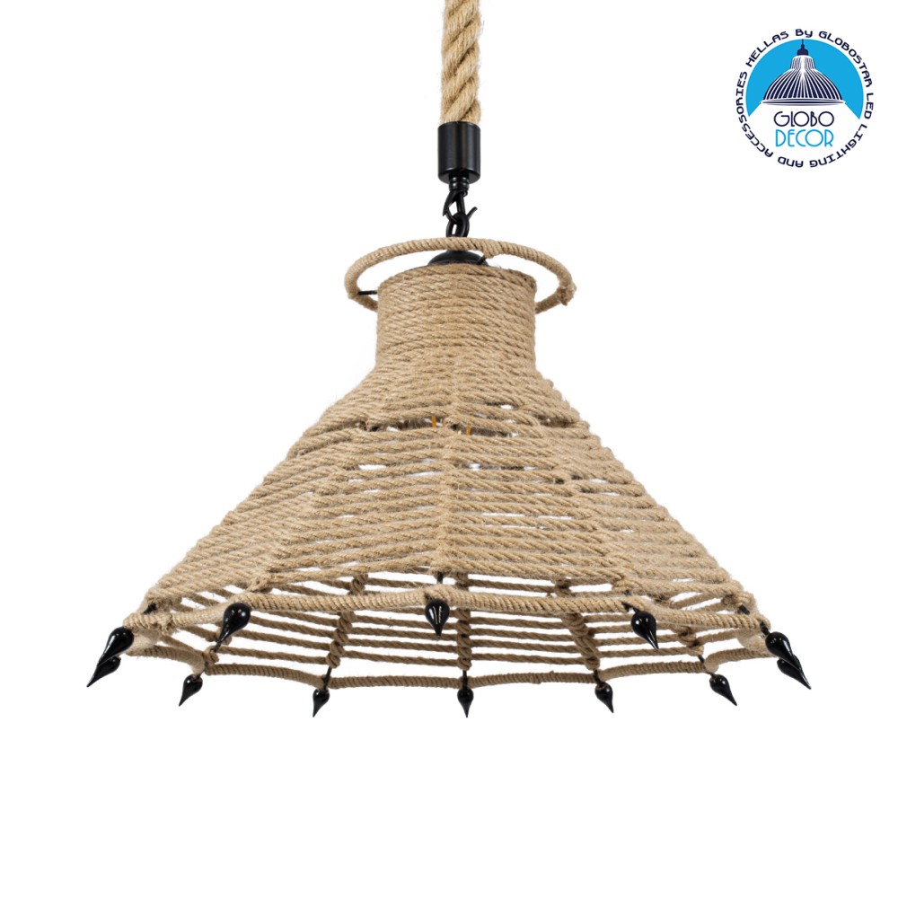 GLOBOSTAR® OZERO 01603 Boho Κρεμαστό Φωτιστικό Οροφής με Ντουί 1 x E27 AC 220-240V IP20 - Μπεζ & Μαύρο - Μ41 x Π41 x Y28cm