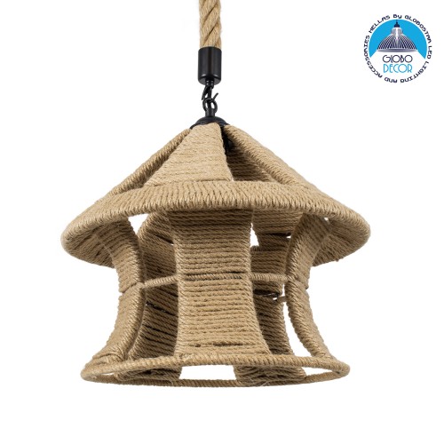 GLOBOSTAR® SOLITARIO 01606 Boho Κρεμαστό Φωτιστικό Οροφής με Ντουί 1 x E27 AC 220-240V IP20 - Μπεζ - Μ36 x Π36 x Y30cm