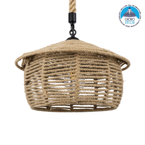 GLOBOSTAR® SPIRIT 01607 Boho Κρεμαστό Φωτιστικό Οροφής με Ντουί 1 x E27 AC 220-240V IP20 - Μπεζ - Μ35 x Π35 x Y30cm