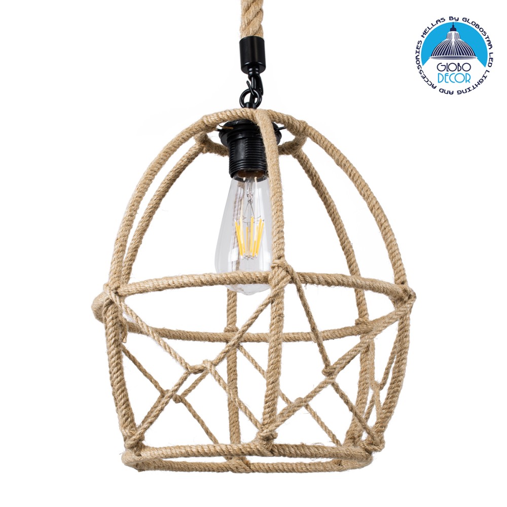 GLOBOSTAR® TELAN 01615 Vintage Κρεμαστό Φωτιστικό Οροφής με Ντουί 1 x E27 AC 220-240V IP20 - Μπεζ - Μ30 x Π30 x Υ38cm