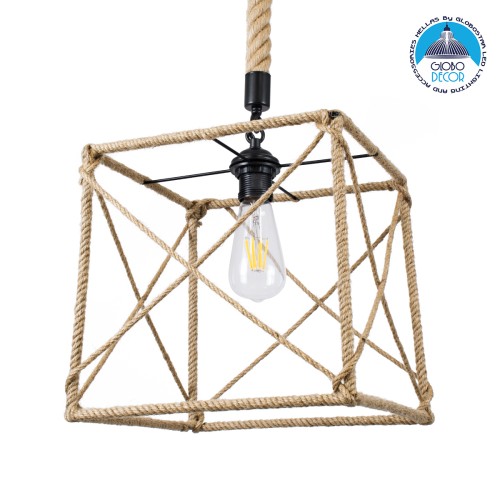 GLOBOSTAR® POLISHED 01616 Vintage Κρεμαστό Φωτιστικό Οροφής με Ντουί 1 x E27 AC 220-240V IP20 - Μαύρο & Μπεζ - Μ30 x Π30 x Υ30cm