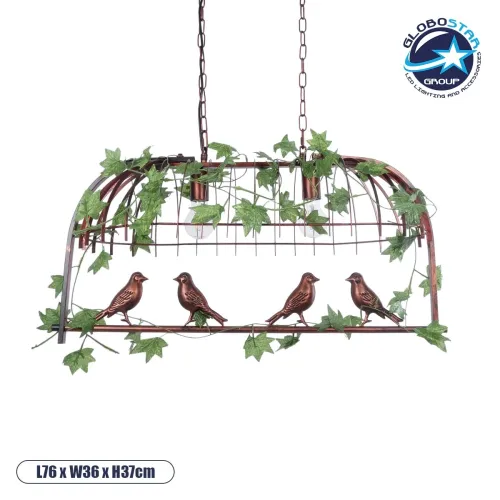 GLOBOSTAR® NEST 01645 Vintage Κρεμαστό Φωτιστικό Οροφής με Ντουί 2 x E27 AC 220-240V IP20 - Χάλκινο & Πράσινο - Μ76 x Π36 x Y37cm