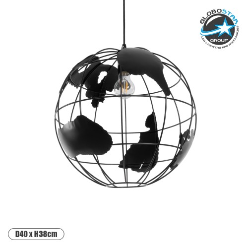 GLOBOSTAR® EARTH 01663 Vintage Κρεμαστό Φωτιστικό Οροφής με Ντουί 1 x E27 AC 220-240V IP20 - Μαύρο - Μ40 x Π40 x Υ38cm