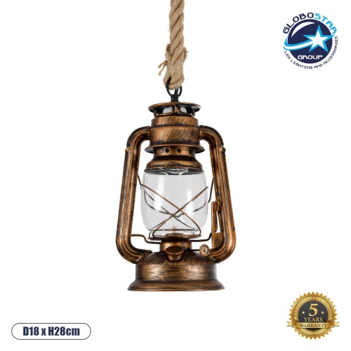 GLOBOSTAR® BARBAROSSA 01706 Vintage Κρεμαστό Φωτιστικό Οροφής με Ντουί 1 x E27 AC 220-240V IP20 - Χάλκινο Εφέ Σκουριάς - Μ18 x Π18 x Υ28cm