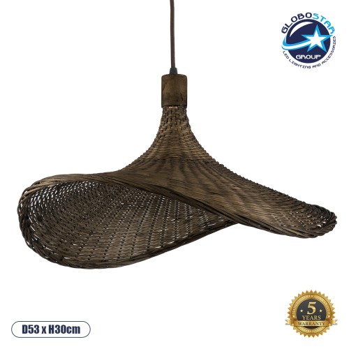 GLOBOSTAR® CUBA 01720 Boho Κρεμαστό Φωτιστικό Οροφής με Ντουί 1 x E27 AC 220-240V IP20 - Καφέ - Μ53 x Π53 x Υ30cm