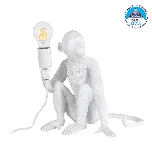 GLOBOSTAR® APES 01808 Μοντέρνο Επιτραπέζιο Φωτιστικό Πορτατίφ με Ντουί 1 x E27 AC 220-240V IP20 - Λευκό - Μ30 x Π27 x Υ30cm