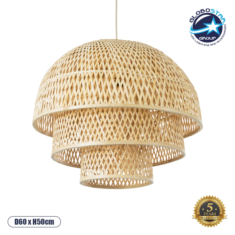 GLOBOSTAR® HIROKA 01836 Boho Κρεμαστό Φωτιστικό Οροφής με Ντουί 1 x E27 AC 220-240V IP20 - Μπεζ - Μ60 x Π60 x Υ50cm