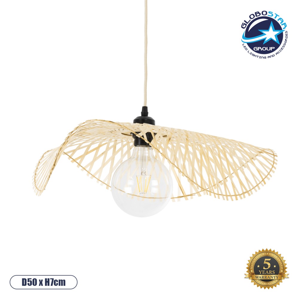 GLOBOSTAR® MELEMELE 01840 Boho Κρεμαστό Φωτιστικό Οροφής με Ντουί 1 x E27 AC 220-240V IP20 - Μπεζ - Μ50 x Π50 x Υ7cm