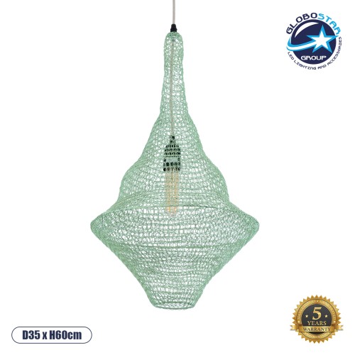 GLOBOSTAR® KENTUCKY 01873 Vintage Κρεμαστό Φωτιστικό Οροφής με Ντουί 1 x E27 AC 220-240V IP20 - Τιρκουάζ - Μ35 x Π35 x Υ60cm