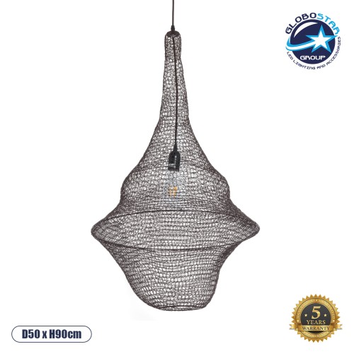 GLOBOSTAR® KENTUCKY 01875 Vintage Κρεμαστό Φωτιστικό Οροφής με Ντουί 1 x E27 AC 220-240V IP20 - Καφέ - Μ50 x Π50 x Υ90cm