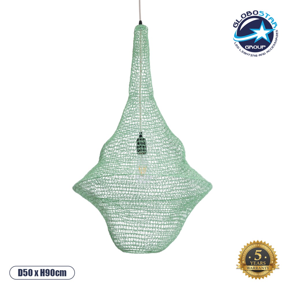GLOBOSTAR® KENTUCKY 01876 Vintage Κρεμαστό Φωτιστικό Οροφής με Ντουί 1 x E27 AC 220-240V IP20 - Τιρκουάζ - Μ50 x Π50 x Υ90cm