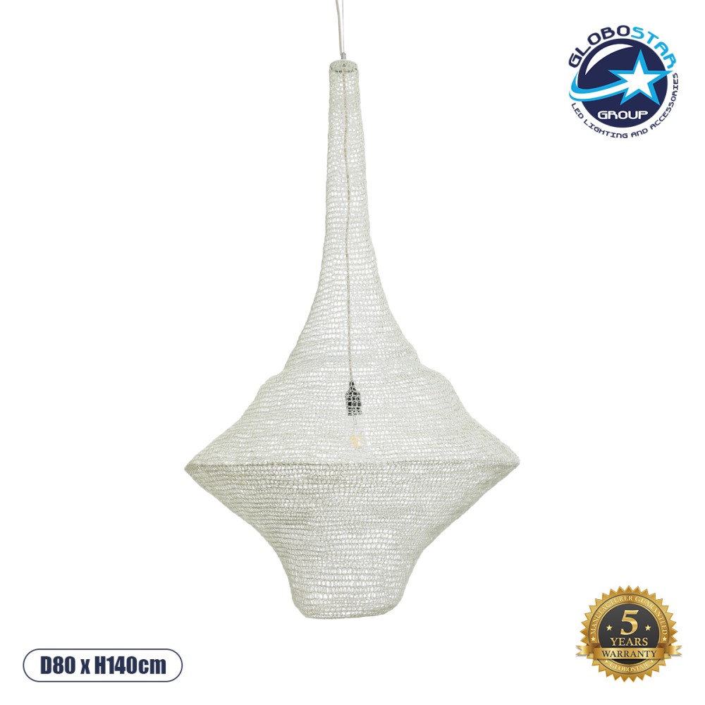 GLOBOSTAR® KENTUCKY 01877 Vintage Κρεμαστό Φωτιστικό Οροφής με Ντουί 1 x E27 AC 220-240V IP20 - Λευκό - Μ80 x Π80 x Υ140cm
