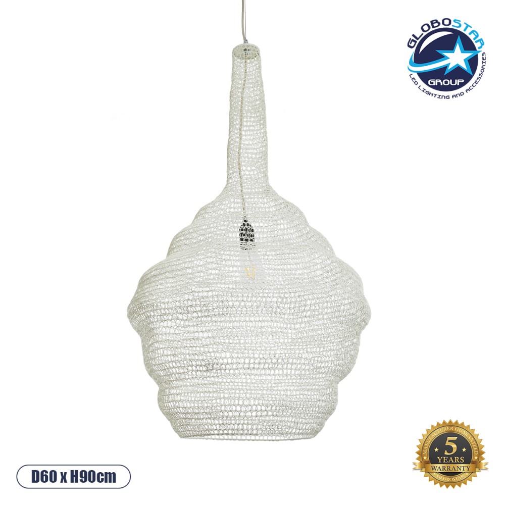 GLOBOSTAR® KENTUCKY 01883 Vintage Κρεμαστό Φωτιστικό Οροφής με Ντουί 1 x E27 AC 220-240V IP20 - Λευκό - Μ60 x Π60 x Υ90cm
