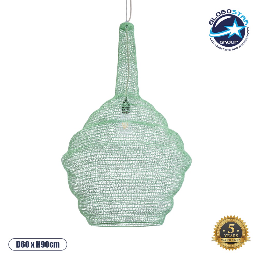GLOBOSTAR® KENTUCKY 01885 Vintage Κρεμαστό Φωτιστικό Οροφής με Ντουί 1 x E27 AC 220-240V IP20 - Τιρκουάζ - Μ60 x Π60 x Υ90cm