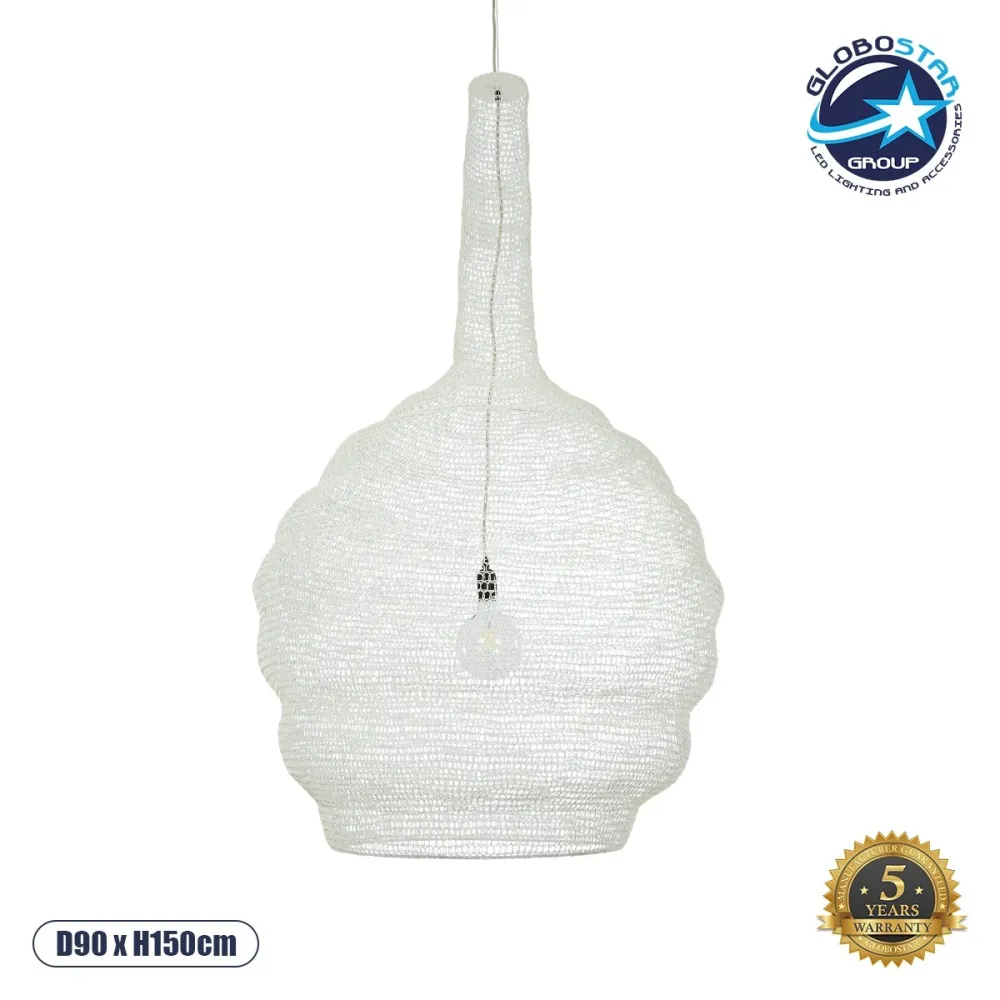 GLOBOSTAR® KENTUCKY 01886 Vintage Κρεμαστό Φωτιστικό Οροφής με Ντουί 1 x E27 AC 220-240V IP20 - Λευκό - Μ90 x Π90 x Υ150cm
