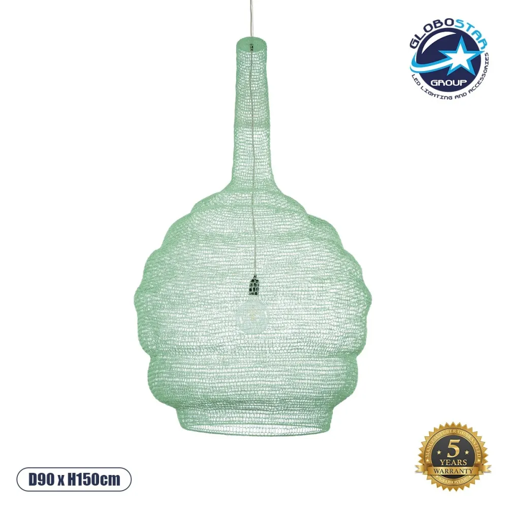 GLOBOSTAR® KENTUCKY 01888 Vintage Κρεμαστό Φωτιστικό Οροφής με Ντουί 1 x E27 AC 220-240V IP20 - Τιρκουάζ - Μ90 x Π90 x Υ150cm