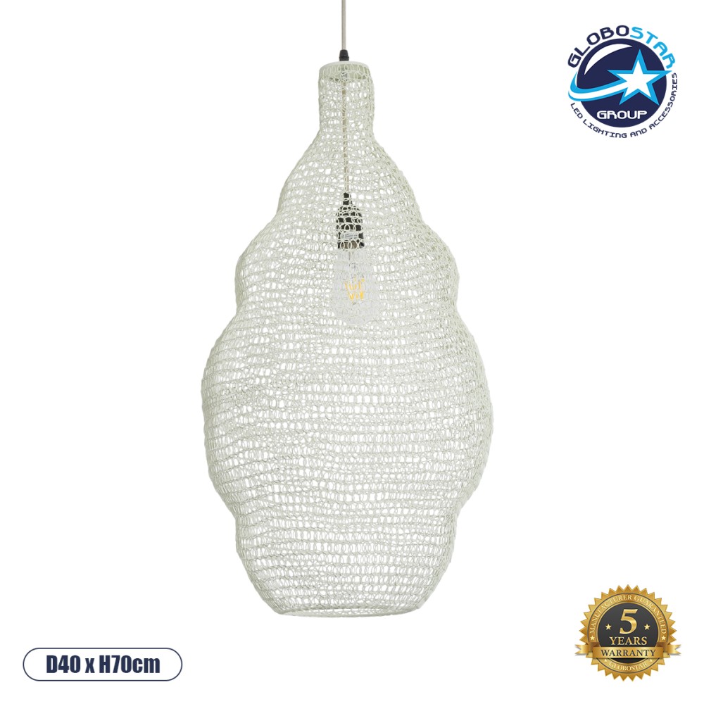 GLOBOSTAR® KENTUCKY 01895 Vintage Κρεμαστό Φωτιστικό Οροφής με Ντουί 1 x E27 AC 220-240V IP20 - Λευκό - Μ40 x Π40 x Υ70cm